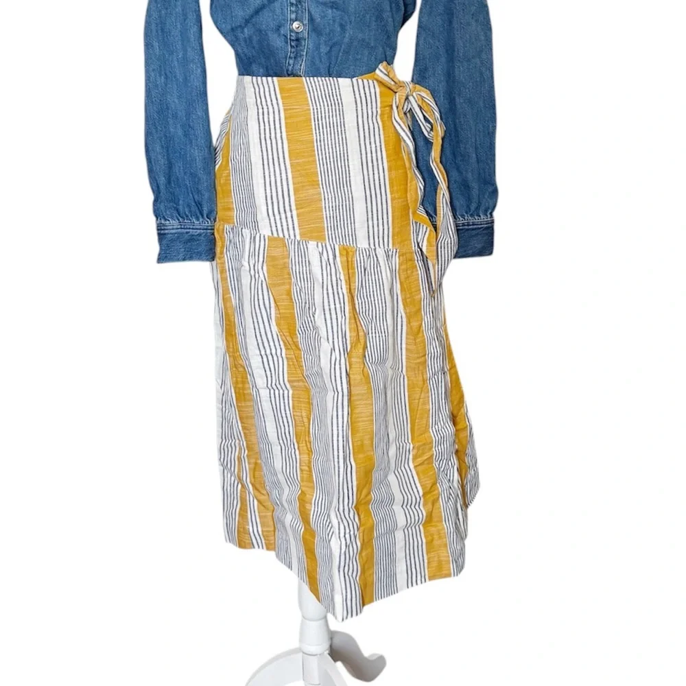 Maeve Anthropologie Skirt Striped Wrap Midi Lagenlook Coastal - Picture 2 of 13
